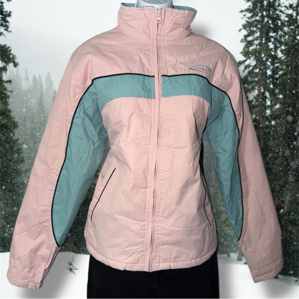 Y2K Rare Vintage SWEET Baby Pink & Turquoise Full Zip Collared Winter Jacket